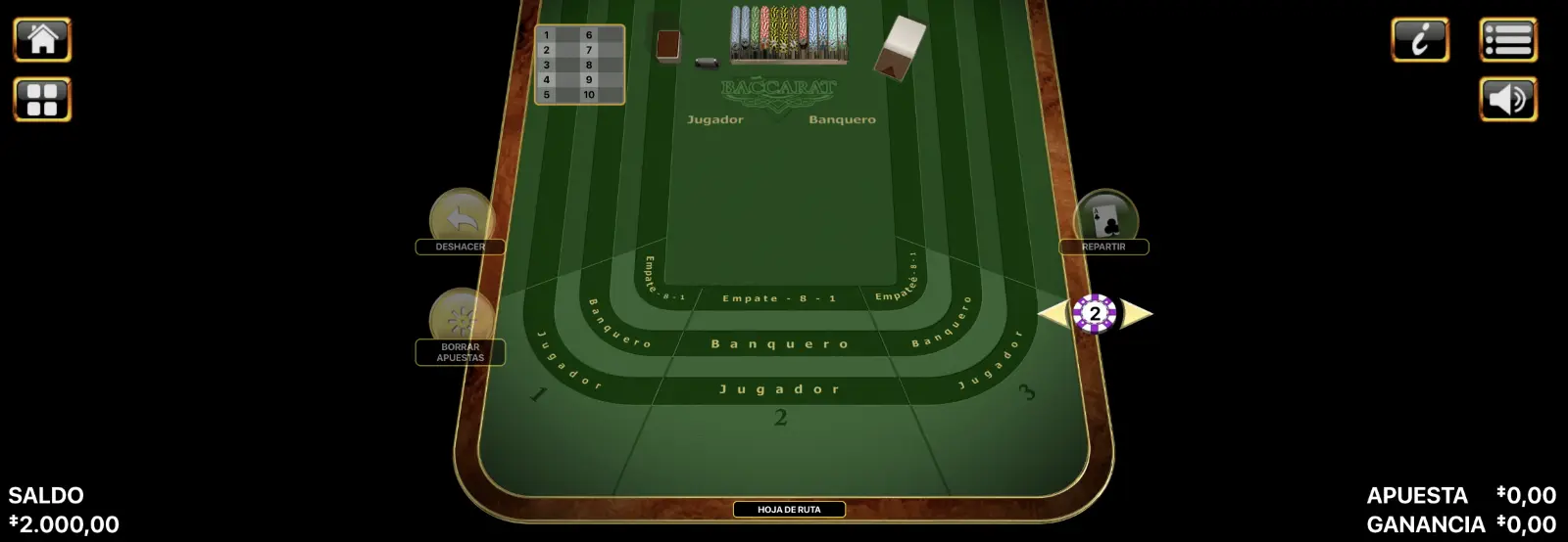 Baccarat modo demo